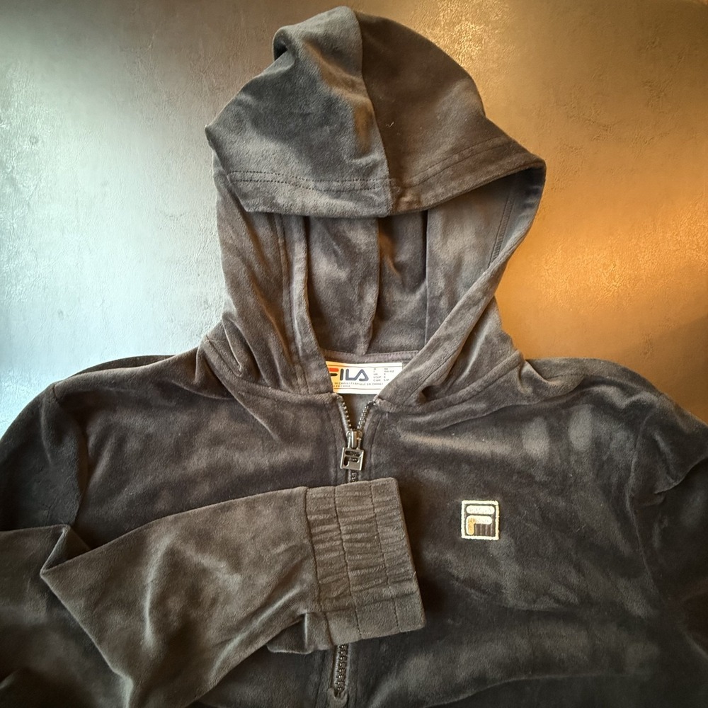 Fila Women's Black Long Sleeve Velour Quarter Zip Pullover Hoodie Size‎ Small - Picture 5 of 14